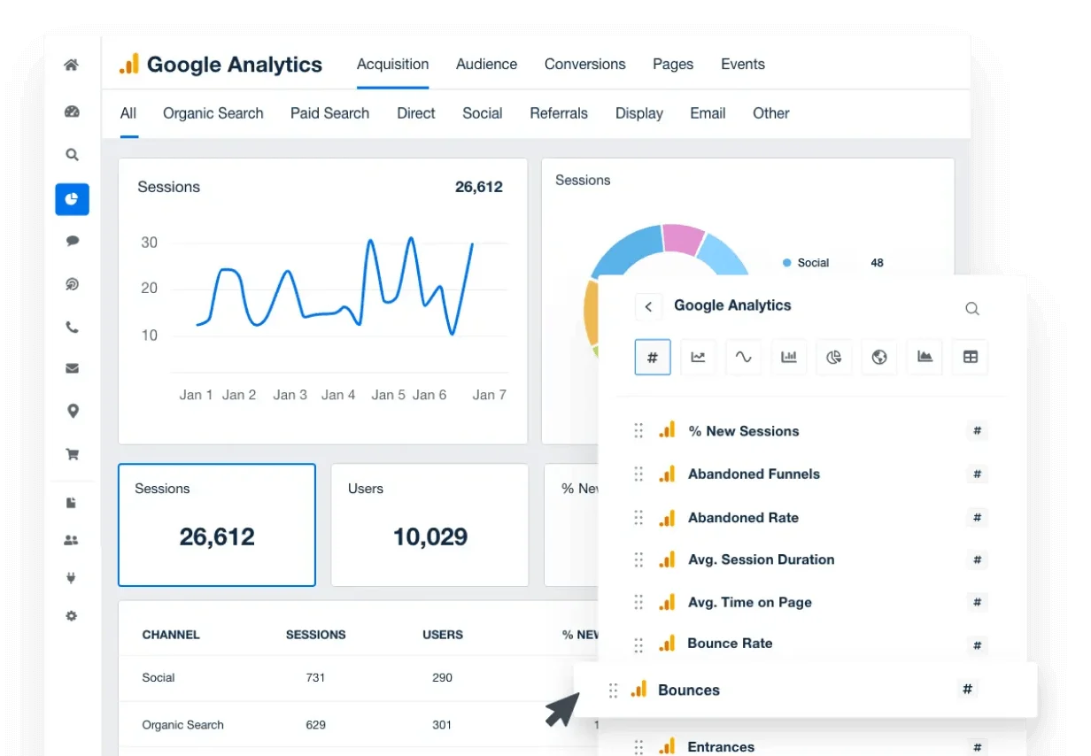 Generate Google Analytics reports for quick insights and easy data visualization.